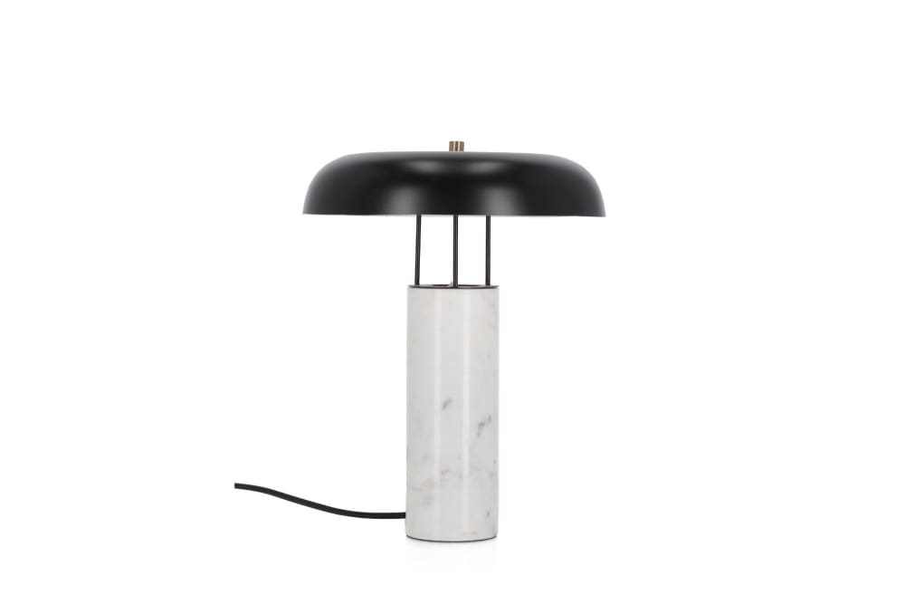 Lampe à poser en marbre blanc et abat-jour métal noir H33