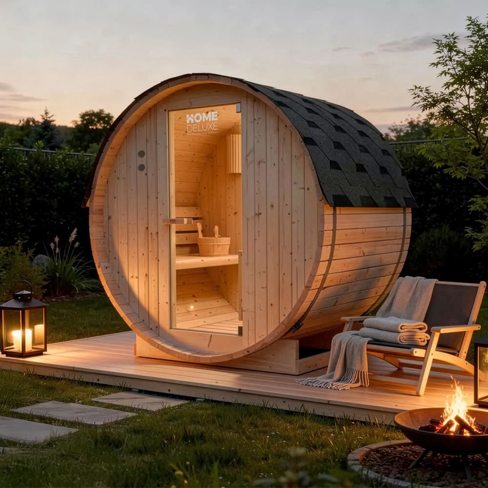 Sauna en tonneau extérieur en bois pour 2 personnes