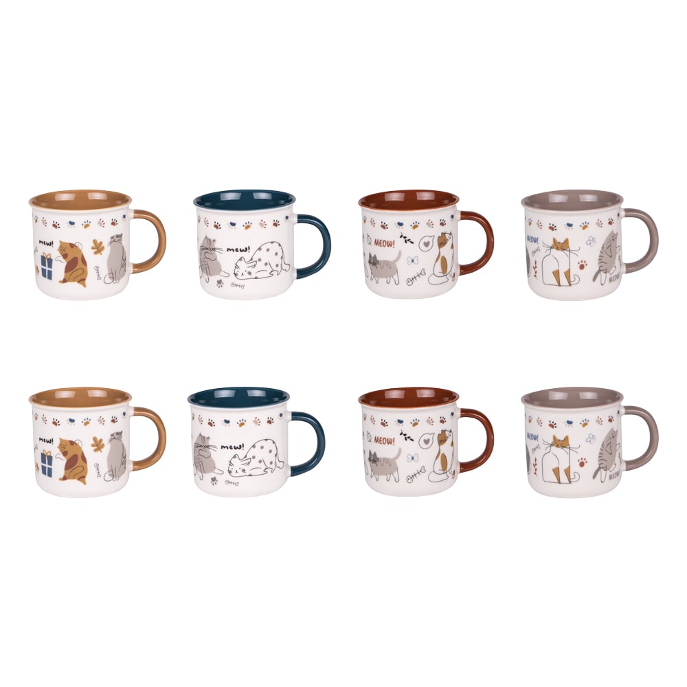 Coffret de 8 tasses chat 11 cl blanches en porcelaine