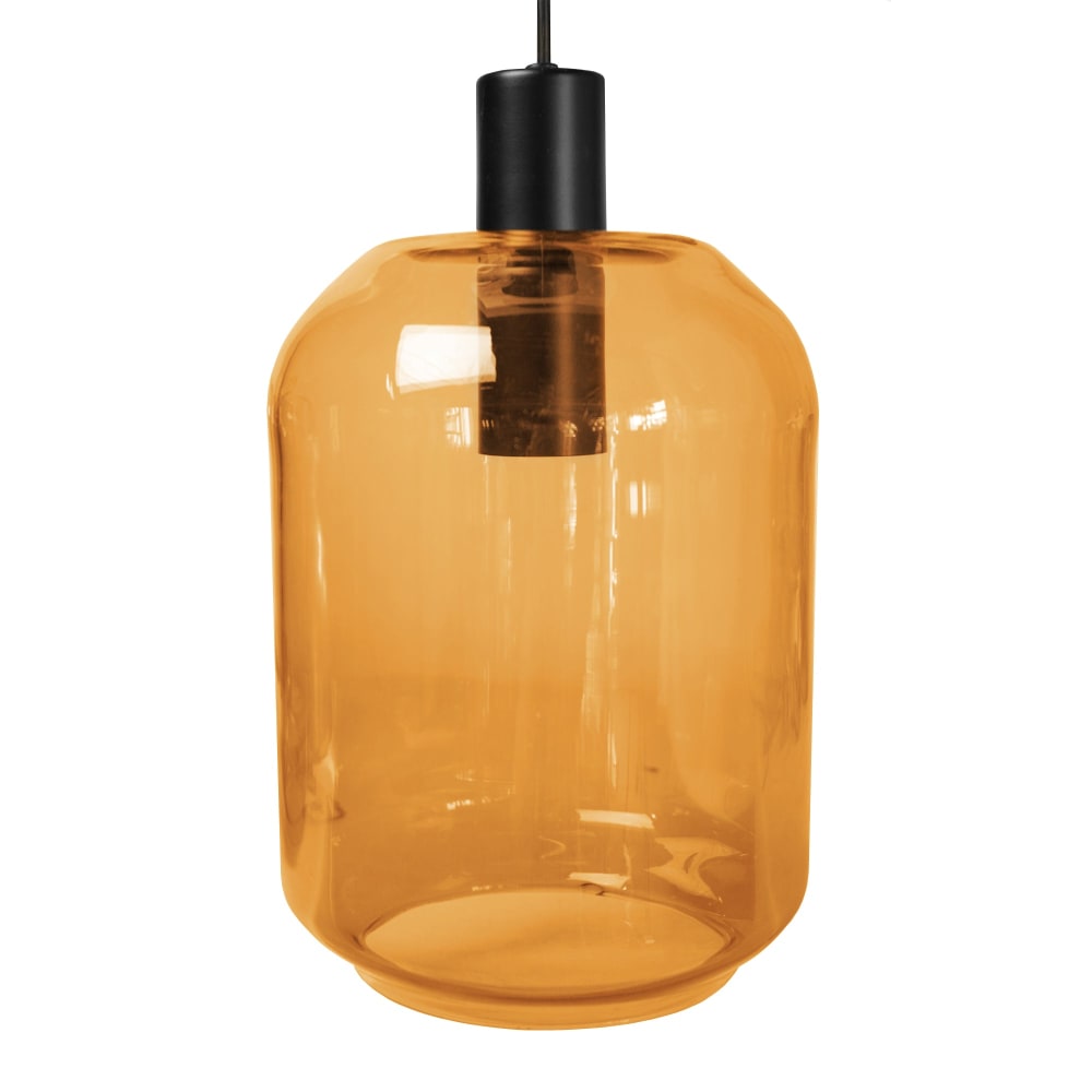 Suspension métal noir abat-jour verre ambre