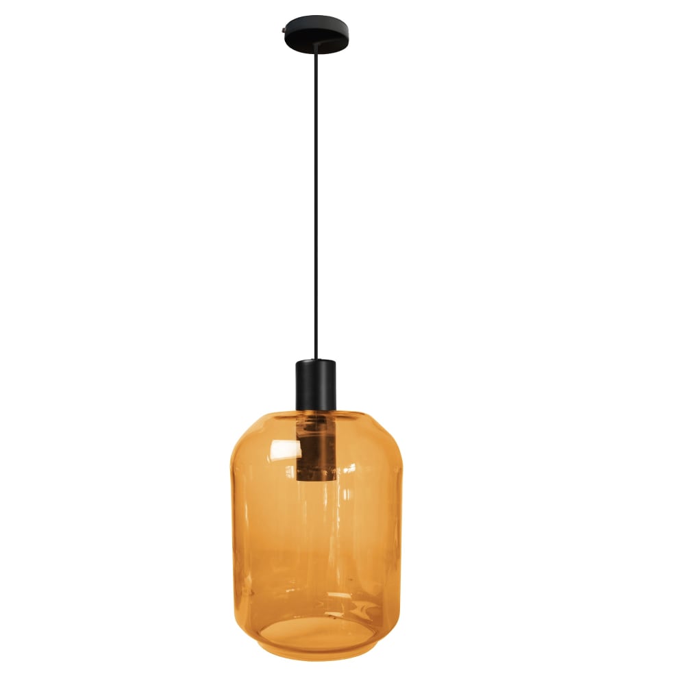 Suspension métal noir abat-jour verre ambre — vue 3