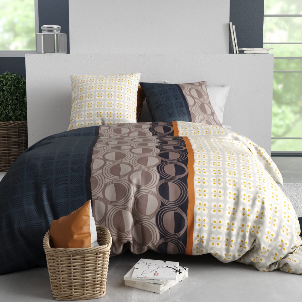 Parure imprimée en coton avec housse de couette + 2 taies 260x240 cm