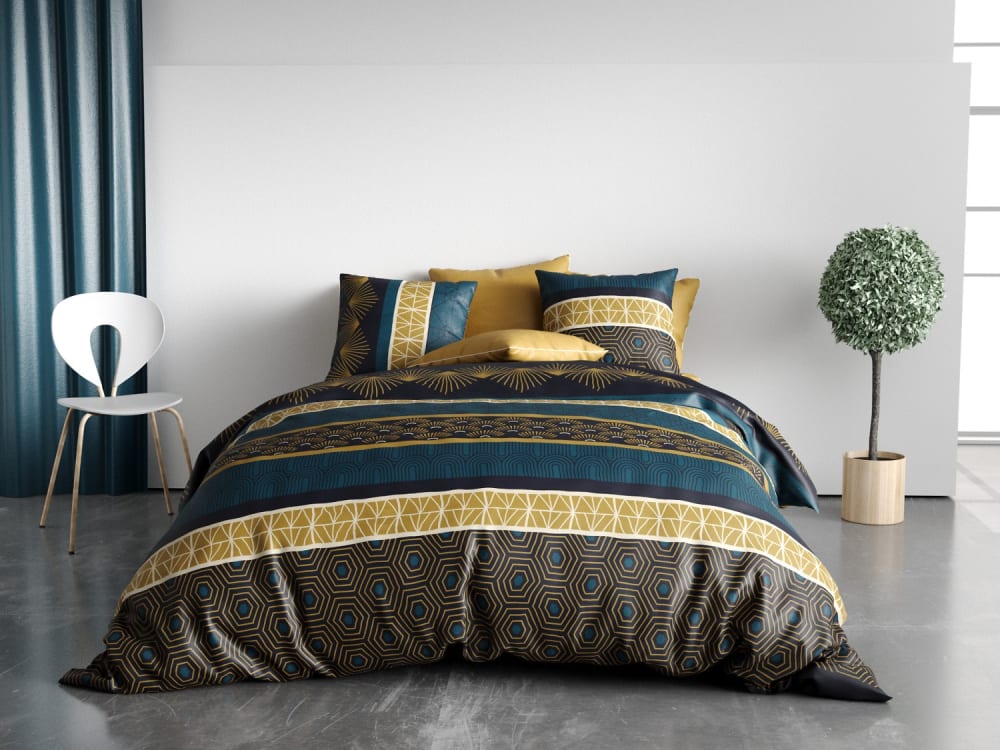 Parure imprimée en coton avec housse de couette + 2 taies 240x220 cm