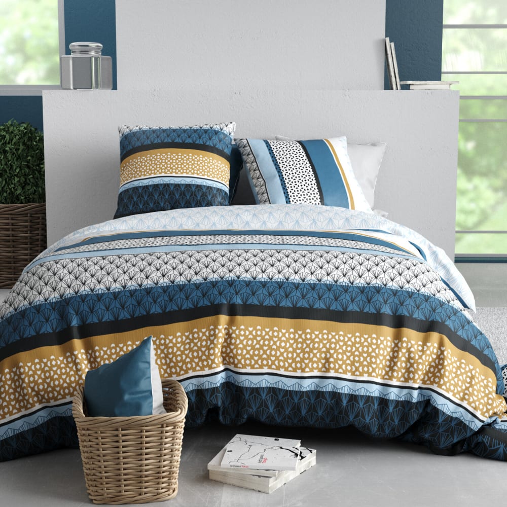 Parure imprimée en coton avec housse de couette + 2 taies 260x240 cm
