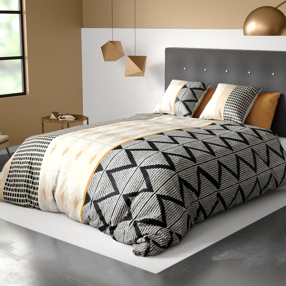 Parure imprimée en coton avec housse de couette + 2 taies 260x240 cm