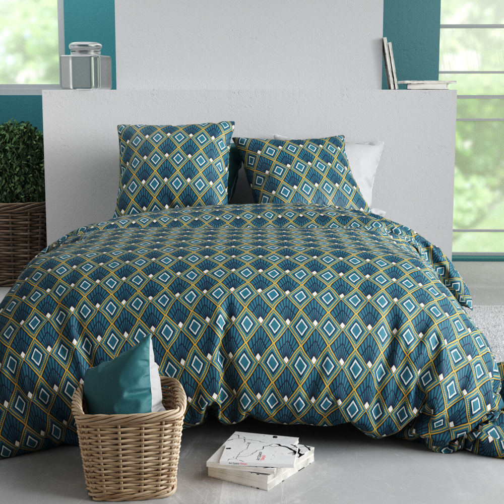Parure imprimée en coton avec housse de couette + 2 taies 260x240 cm