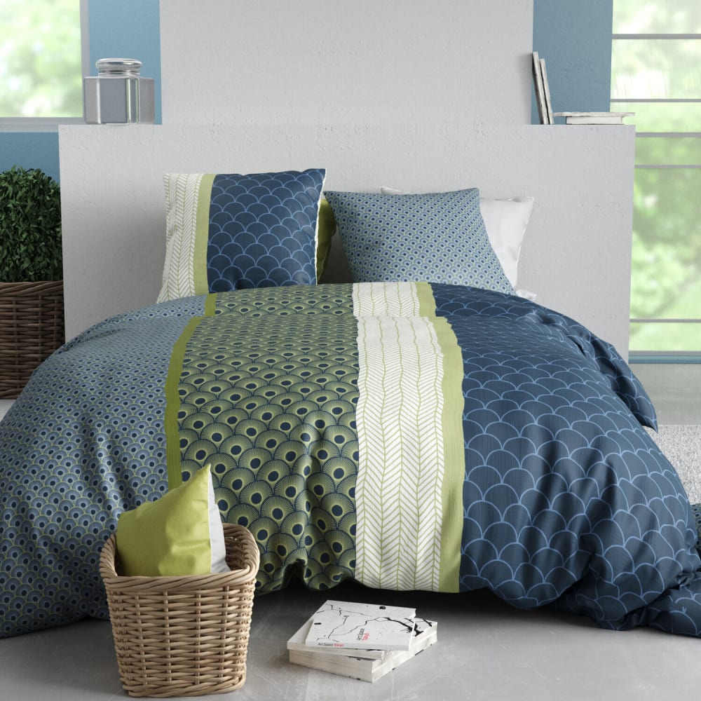 Parure imprimée en coton avec housse de couette + 2 taies 240x220 cm