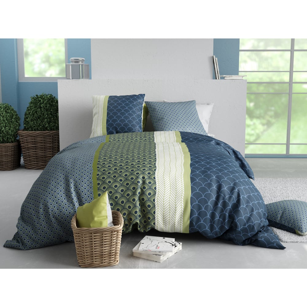 Parure imprimée en coton avec housse de couette + 2 taies 260x240 cm