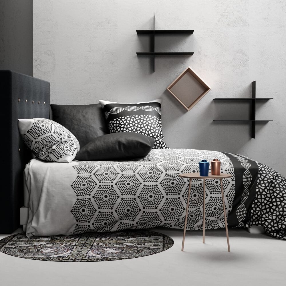 Parure imprimée en coton avec housse de couette + 2 taies 240x220 cm