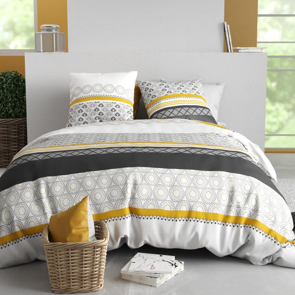 Parure imprimée en coton avec housse de couette + 2 taies 260x240 cm