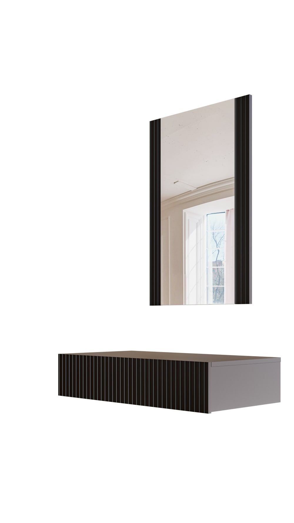 Console 1 tiroir suspendue avec miroir 80x97 cm