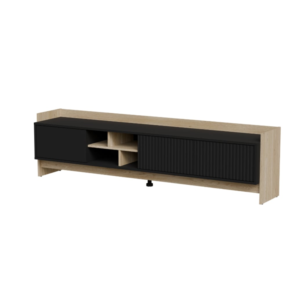 Meuble TV 3 portes noir mat/Chêne 190x50 cm