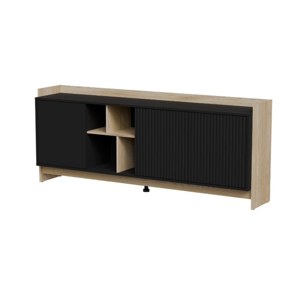 Buffet 3 portes noir mat/chêne 190x77 cm