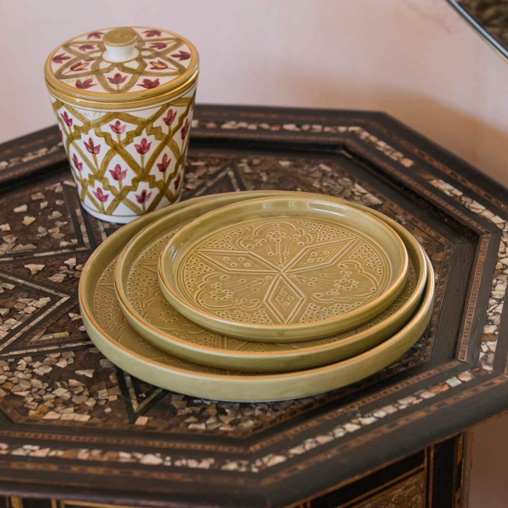 Plateau rond en céramique vert D28CM - Maisons du Monde