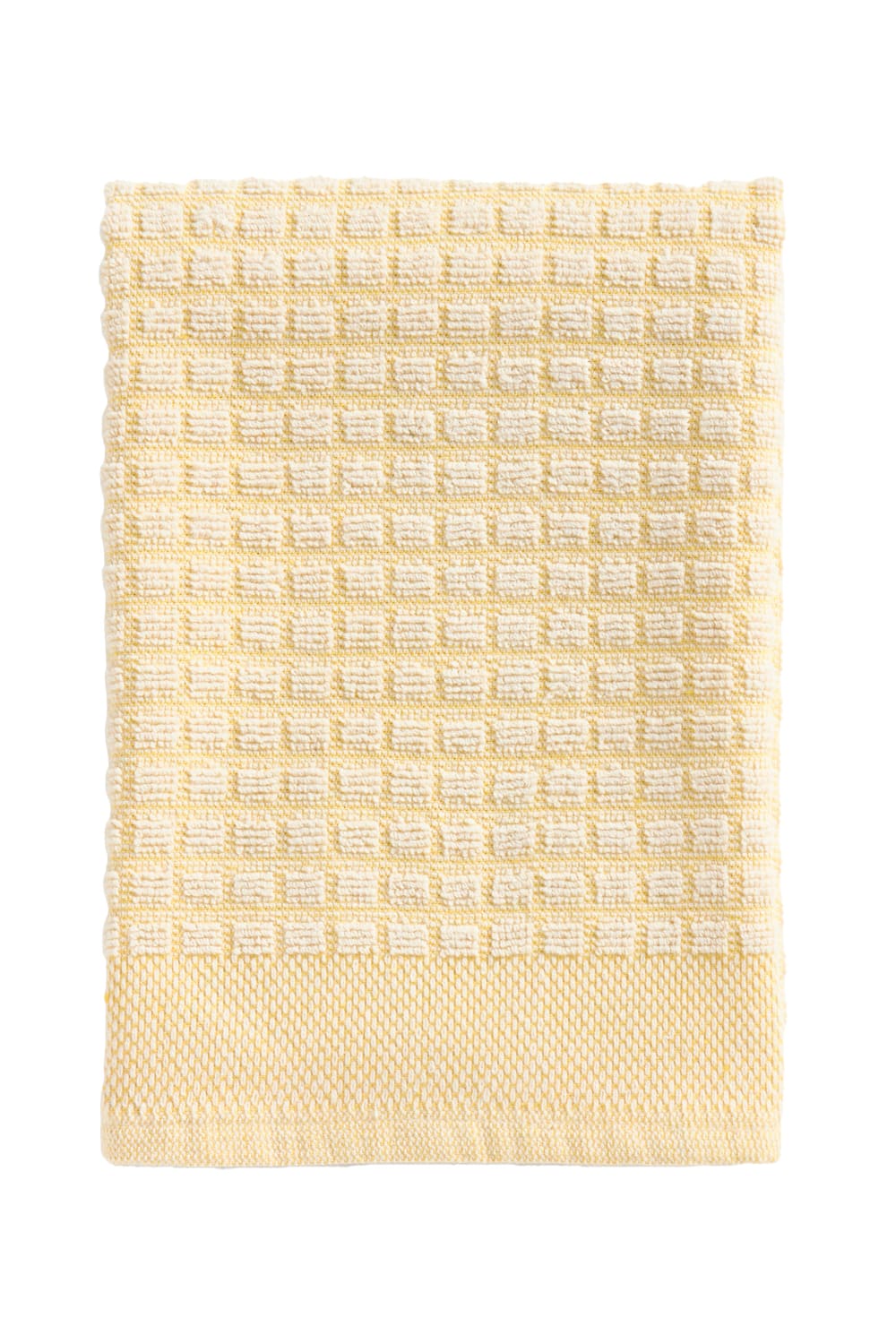 CALMA HOUSE Set mit zwei Frottee-Baumwoll-Küchentüchern in Senfgelb mit Karodesign. Gelb
