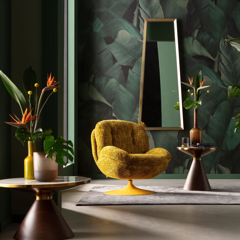 Drehbarer Sessel mit Strukturbezug, gelb - Maisons Du Monde