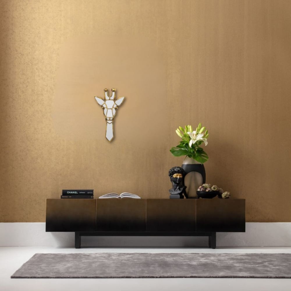 Wanddeko Giraffe aus verspiegeltem Glas und Polyresin, gold,