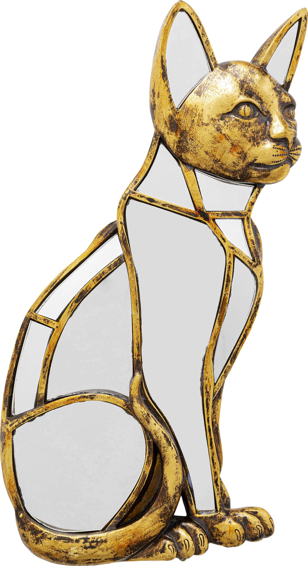Kare Design Wanddeko Katze aus verspiegeltem Glas und Polyresin, gold, H38cm style modern - Glas