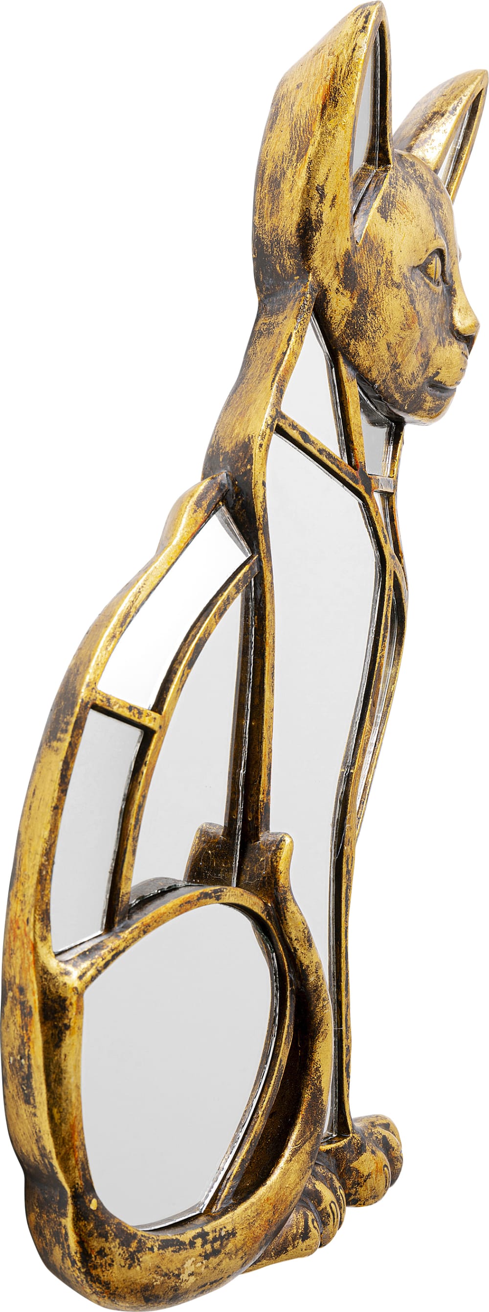 Wanddeko Katze aus verspiegeltem Glas und Polyresin, gold, H38cm