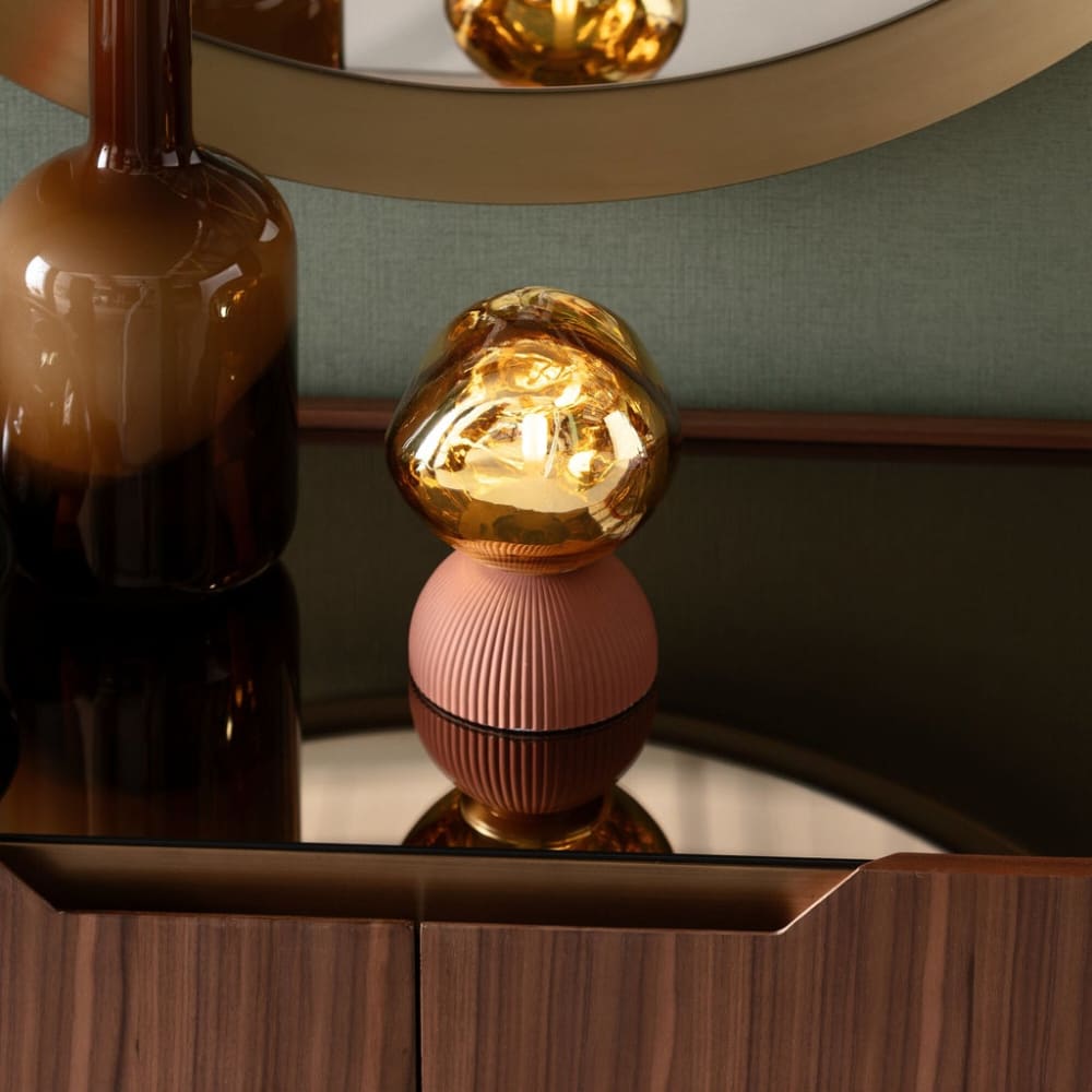 Lampe en verre doré et plâtre marron — vue 3