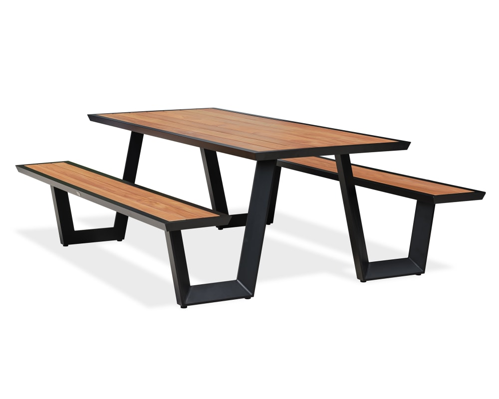 Table de jardin avec bancs en aluminium et teck