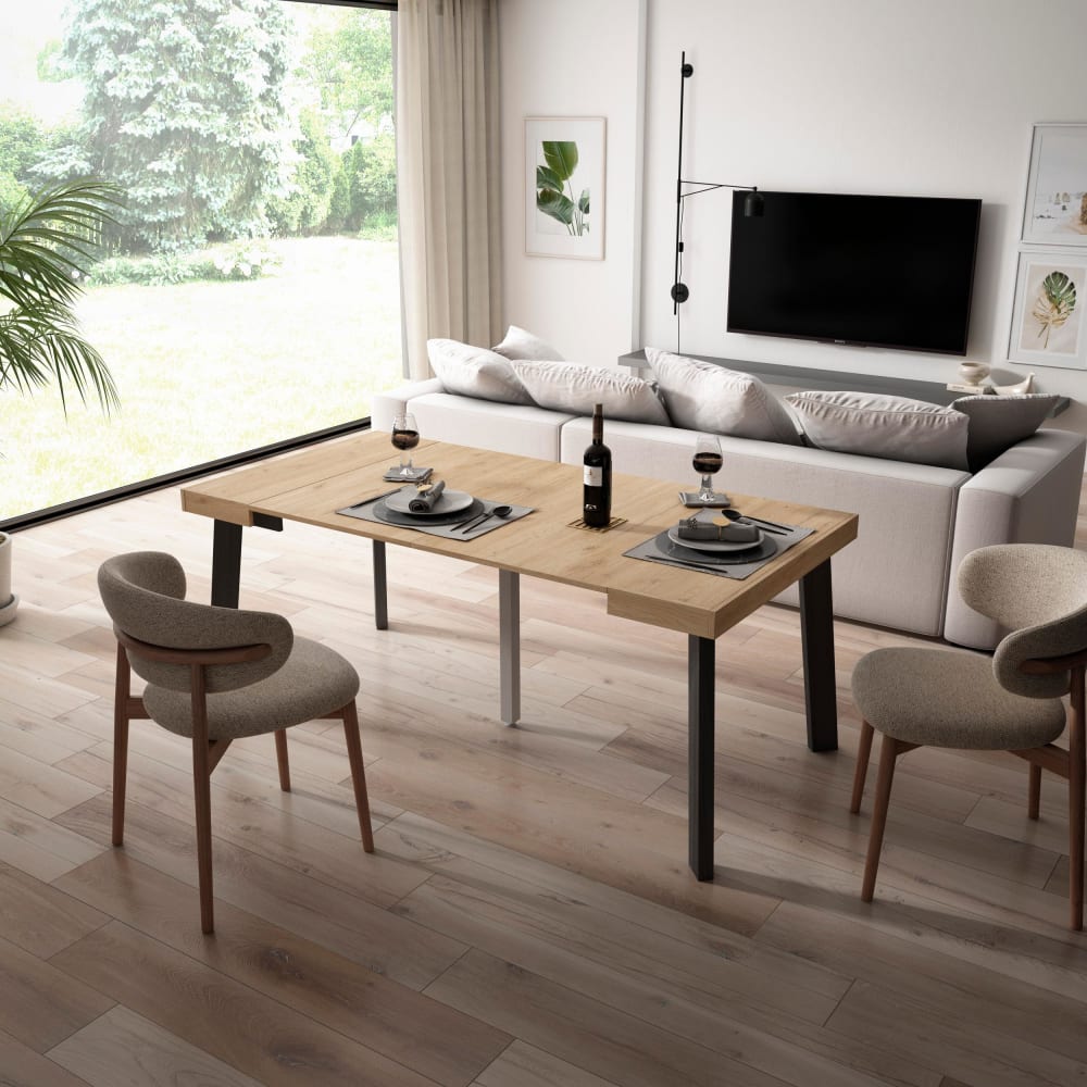 consola extensible efecto madera roble 180x90x73cm