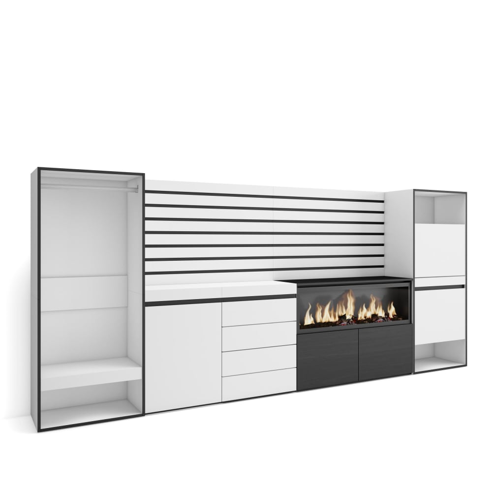 Buffet effet bois blanc 334x35x145cm cheminée effet feu XXL