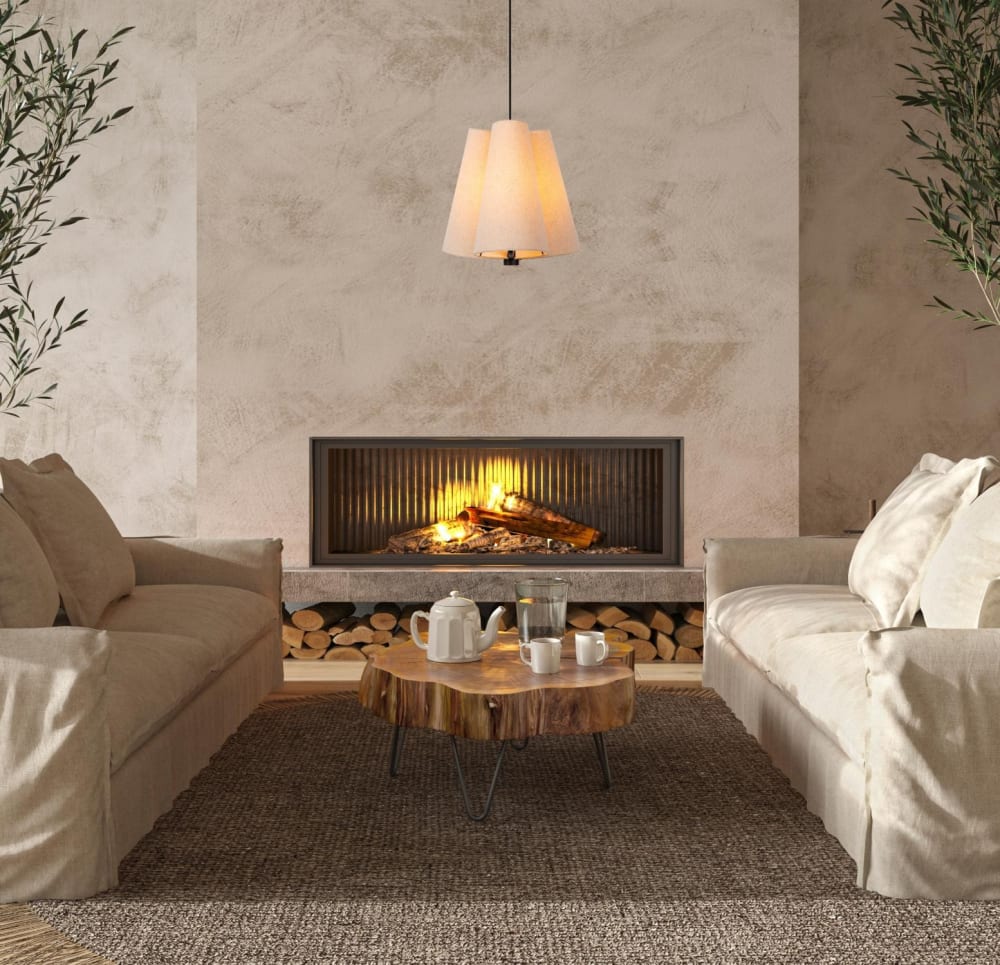 Suspension métal lin 3 lumières crème — vue 3