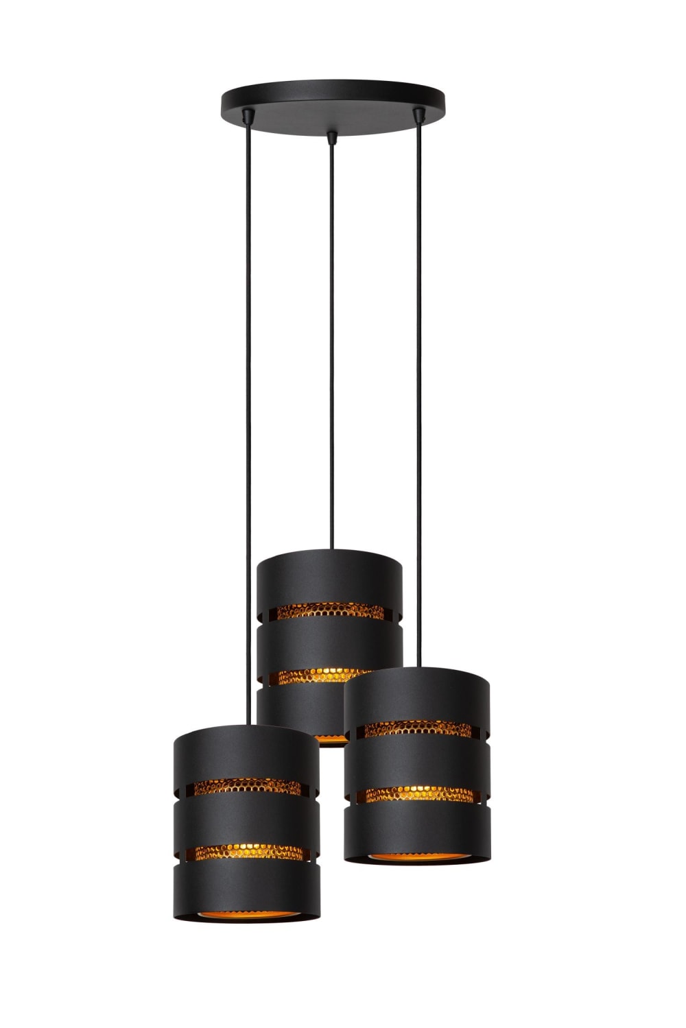 Suspension métal 3 lumières laiton noir 43 cm
