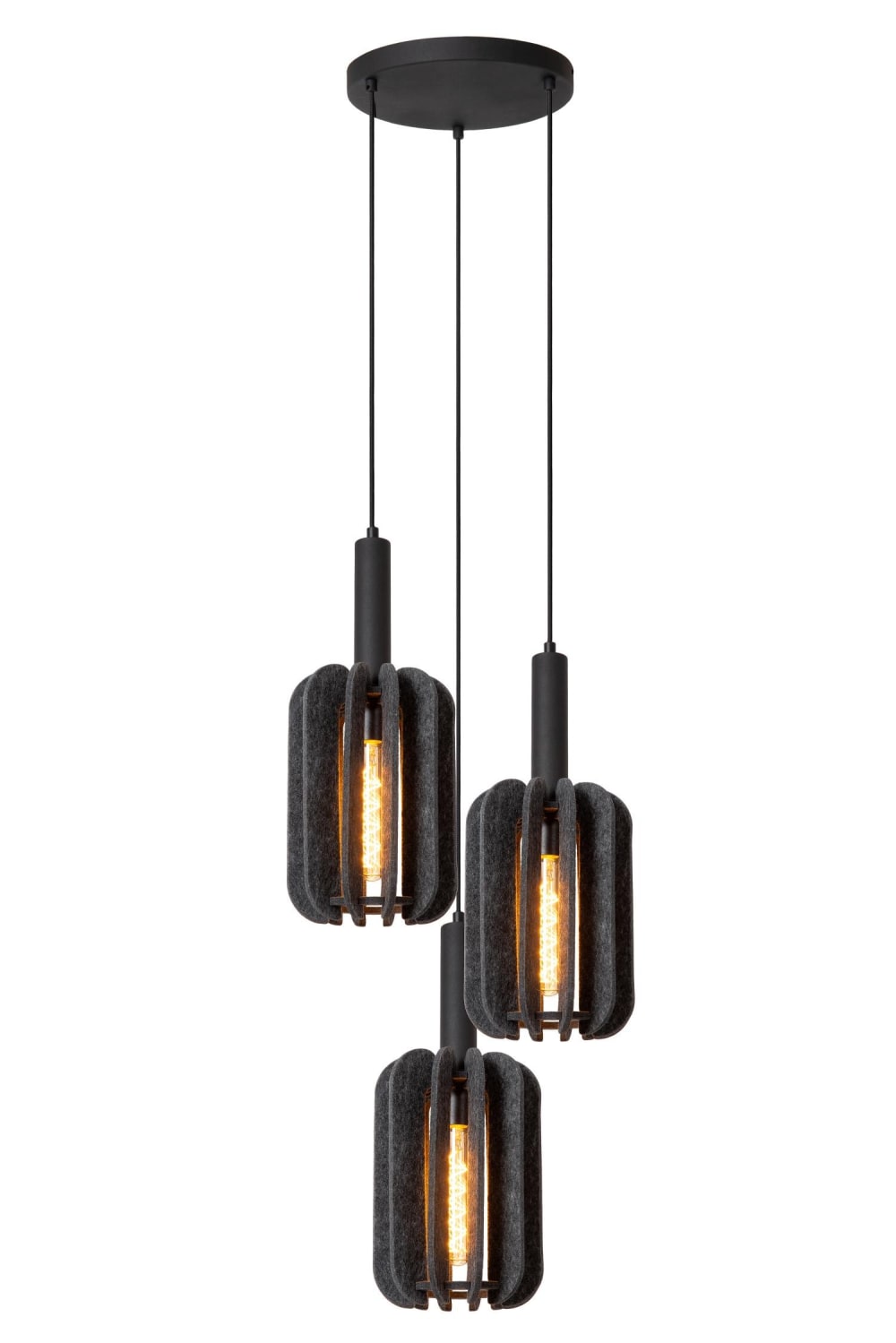Suspension feutrine 3 lumières gris 50 cm