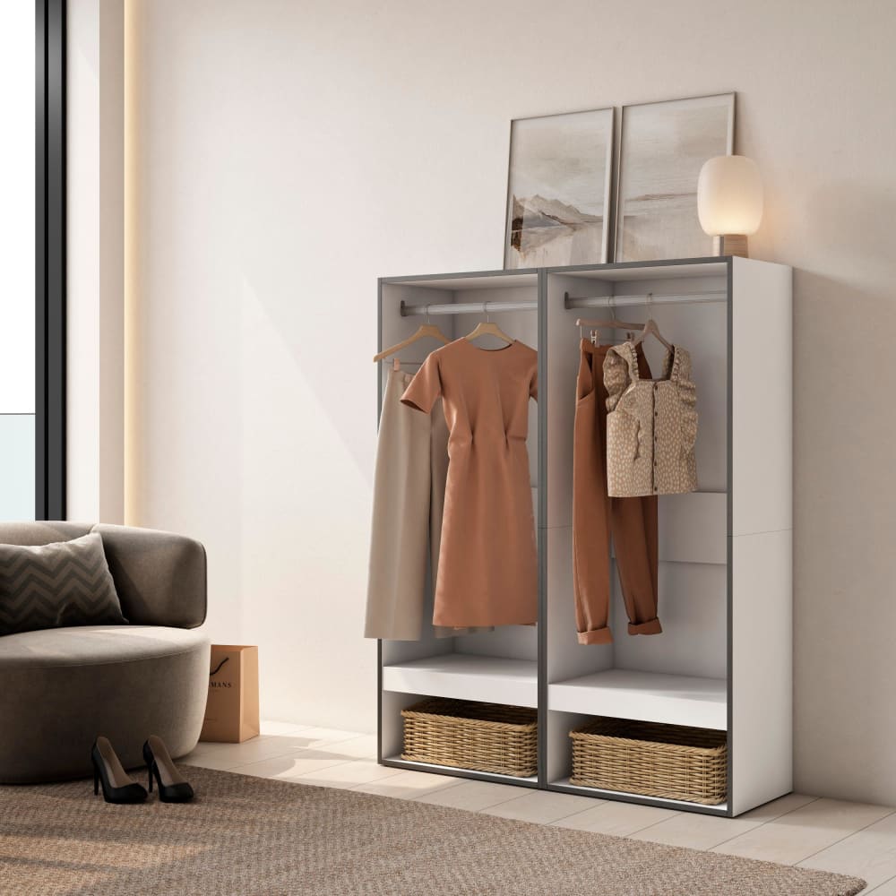 Skraut home Offener Kleiderschrank Holzeffekt 120x35x145cm Weiß style modern Weiß Spanplatte
