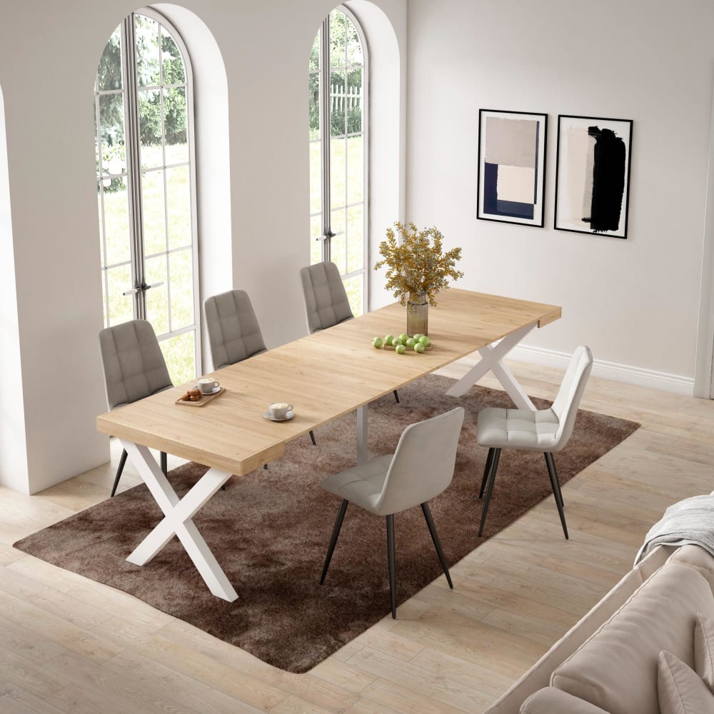 Skraut home Ausziehbarer Konsolentisch Holzeffekt 302x90x73cm Eiche style modern Beige Spanplatte