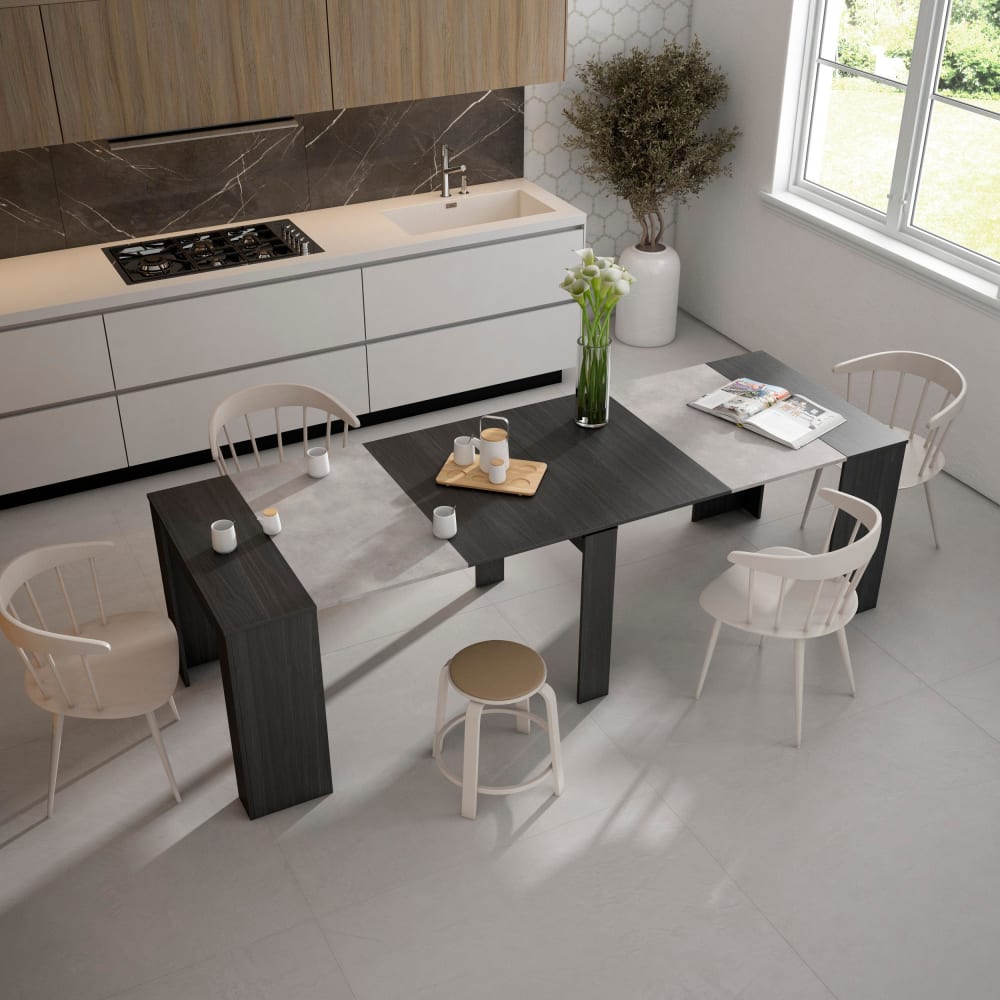 Skraut home Ausziehbarer Konsolentisch Holzeffekt 262x90x77cm Schwarz style modern Schwarz Spanplatte