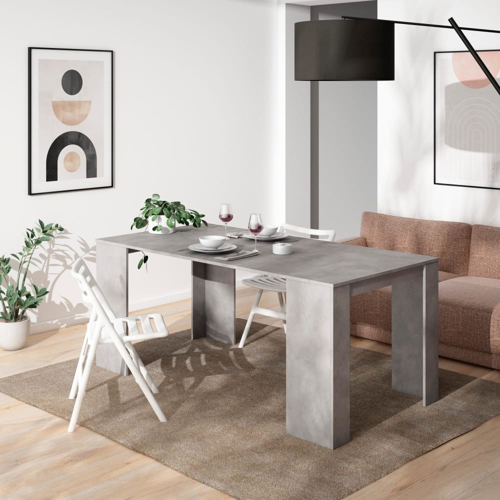 Skraut home Ausziehbarer Konsolentisch Holzeffekt 180x90x77cm Zementgrau style modern - Spanplatte