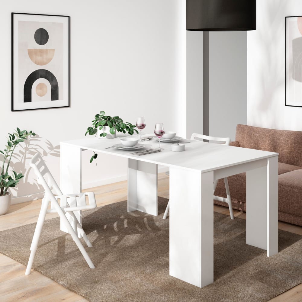 Skraut home Ausziehbarer Konsolentisch Holzeffekt 160x90x77cm Weiß style modern Weiß Spanplatte