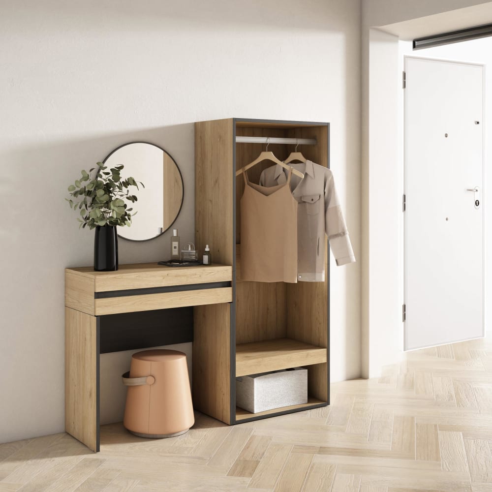 Table console d´entrée effet bois chêne 130x35x145cm