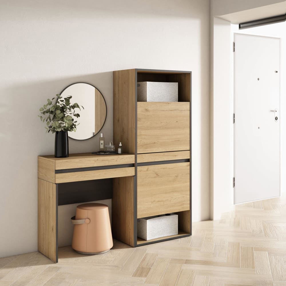 Table console d´entrée effet bois chêne 130x35x145cm