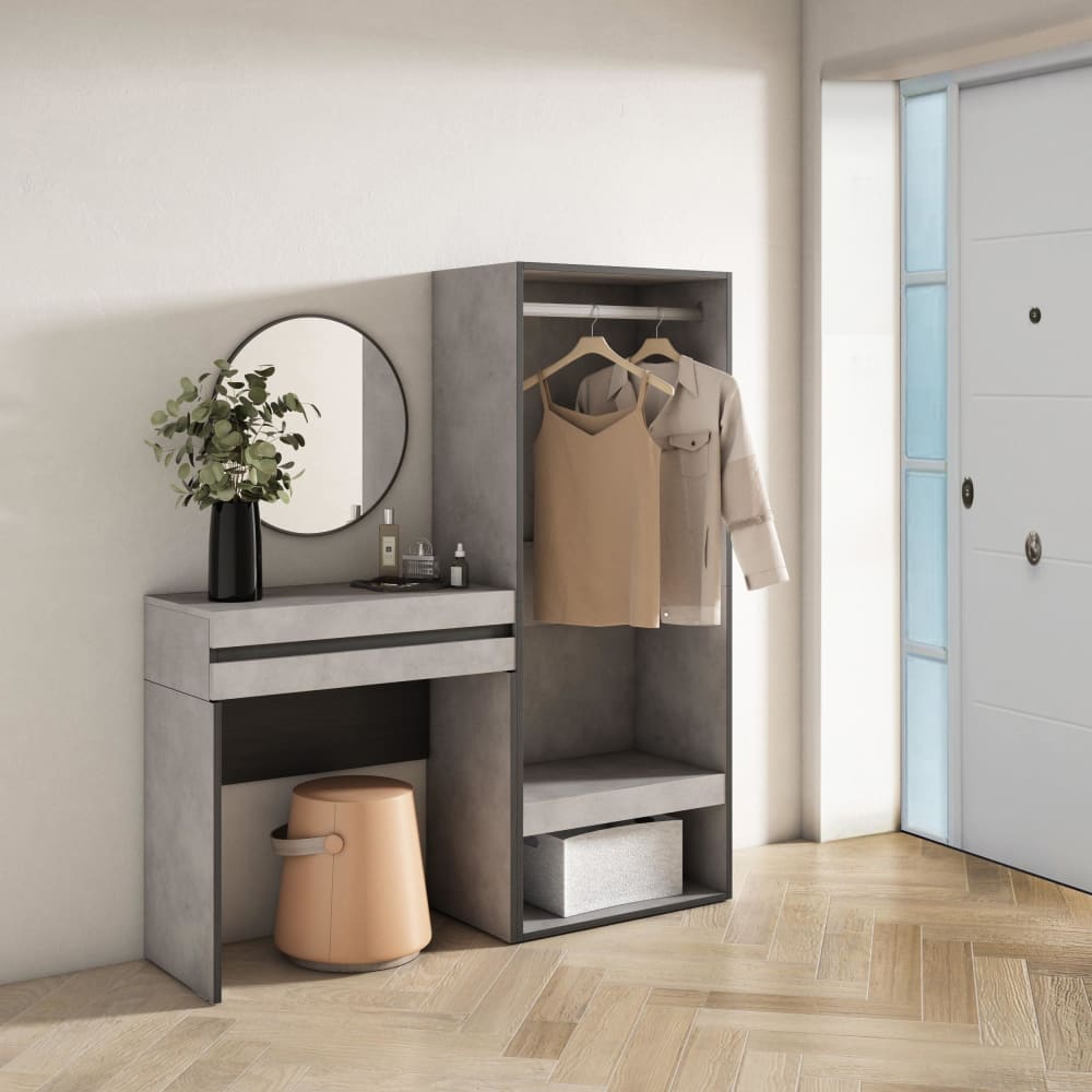 Table console d´entrée effet bois ciment 130x35x145cm