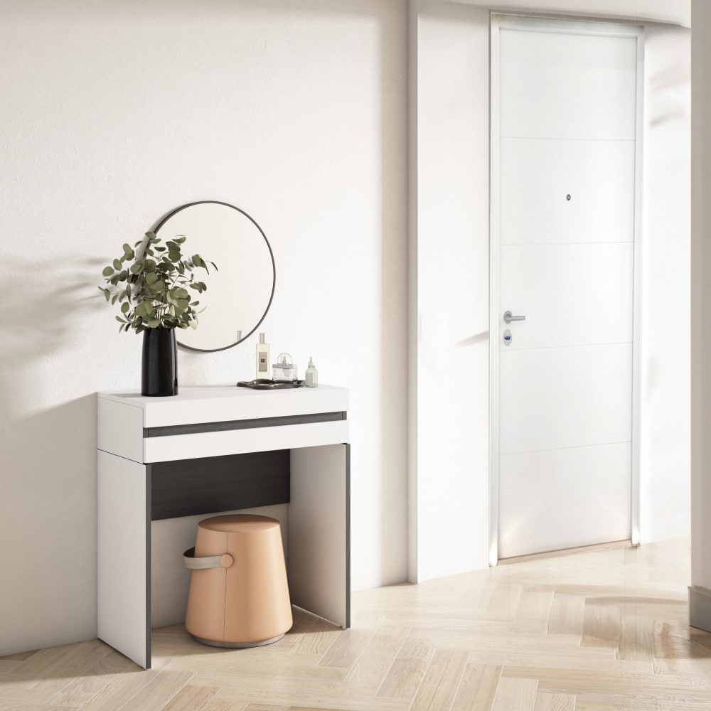 Table console d´entrée effet bois blanc 70x35x75cm