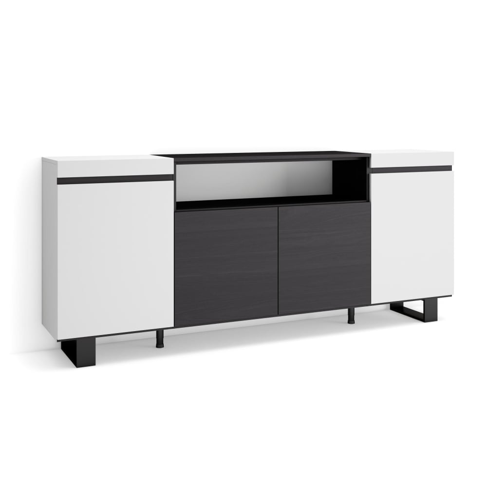 Sideboard Holzeffekt mit Beinen 200x35x87cm Weiß und Schwarz -