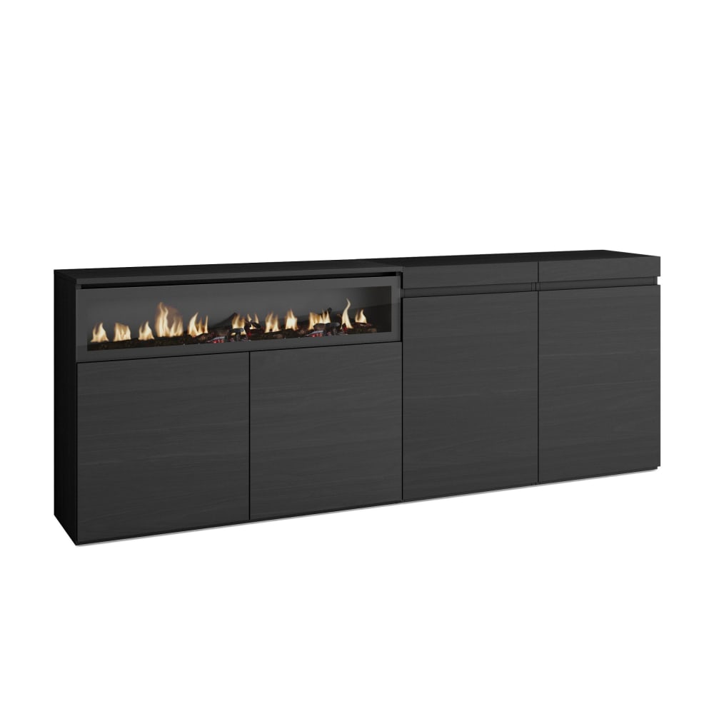 Buffet effet bois noir 200x35x75cm cheminée effet feu