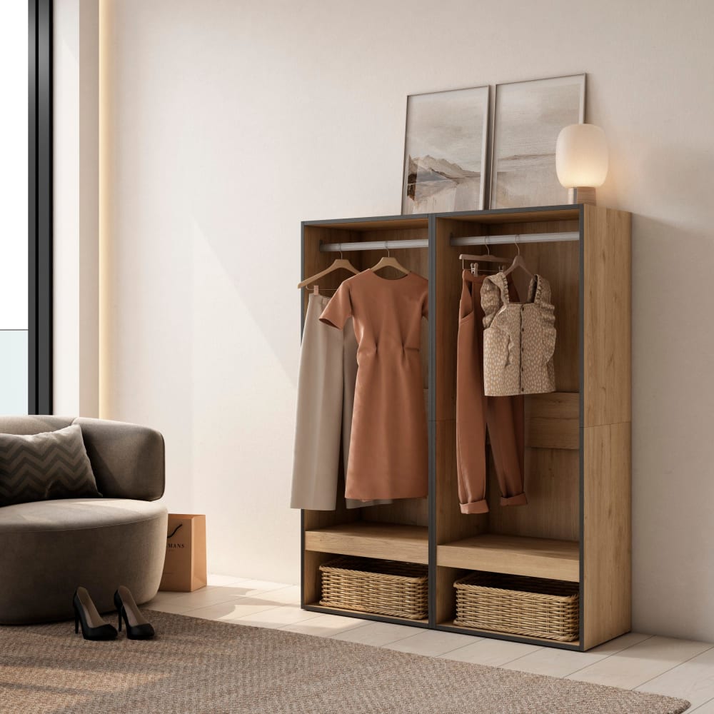 Skraut home Offener Kleiderschrank Holzeffekt 120x35x145cm Eiche style modern Beige Spanplatte