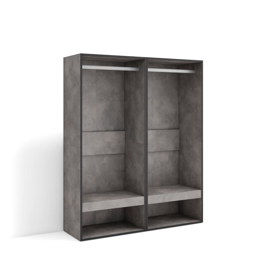Offener Kleiderschrank Holzeffekt 120x35x145cm Zementgrau -