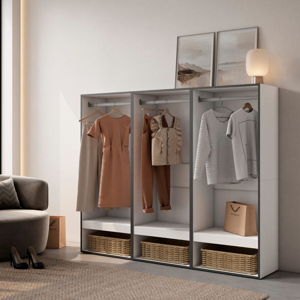 Skraut home Offener Kleiderschrank Holzeffekt 180x35x145cm Weiß style modern Weiß Spanplatte