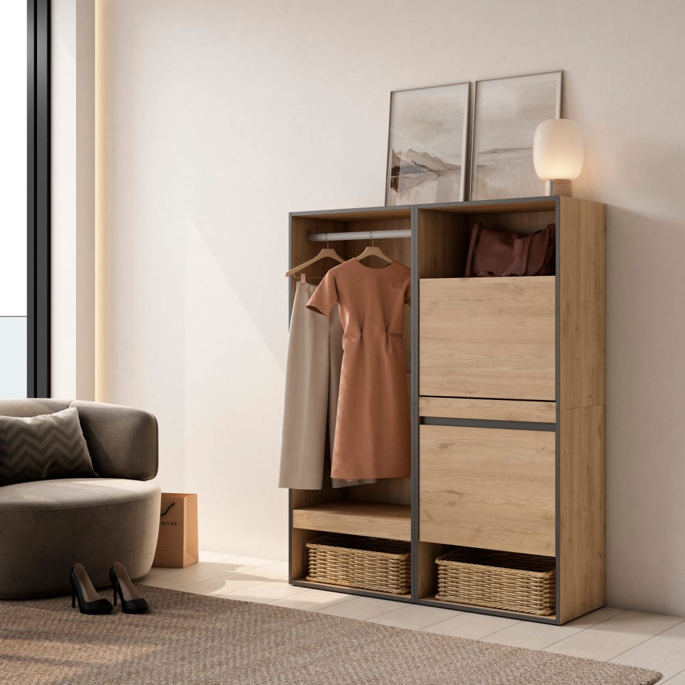 Skraut home Offener Kleiderschrank Holzeffekt 120x35x145cm Eiche style modern Beige Spanplatte