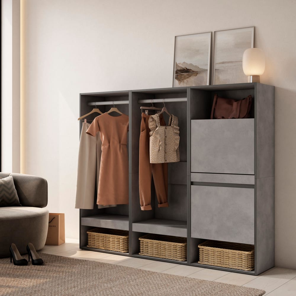 Skraut home Offener Kleiderschrank Holzeffekt 180x35x145cm Zementgrau style modern - Spanplatte