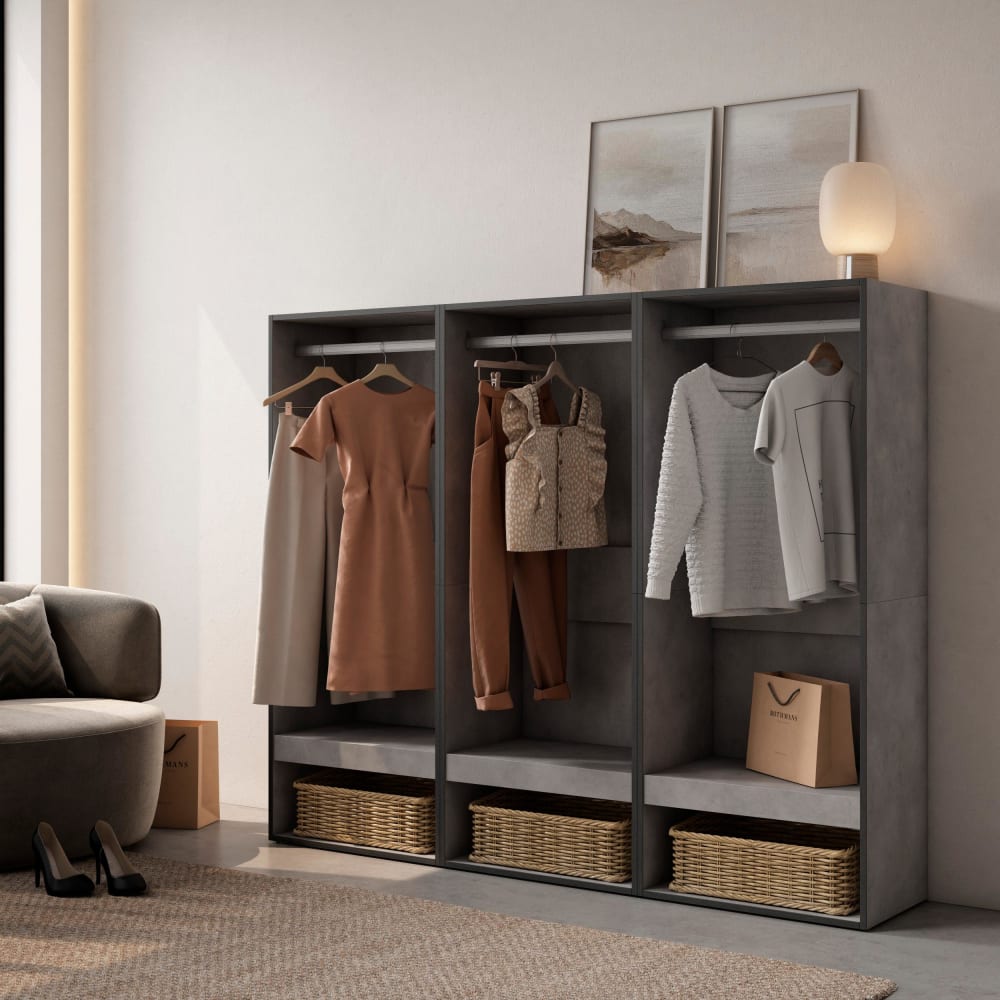 Skraut home Offener Kleiderschrank Holzeffekt 180x35x145cm Zementgrau style modern - Spanplatte