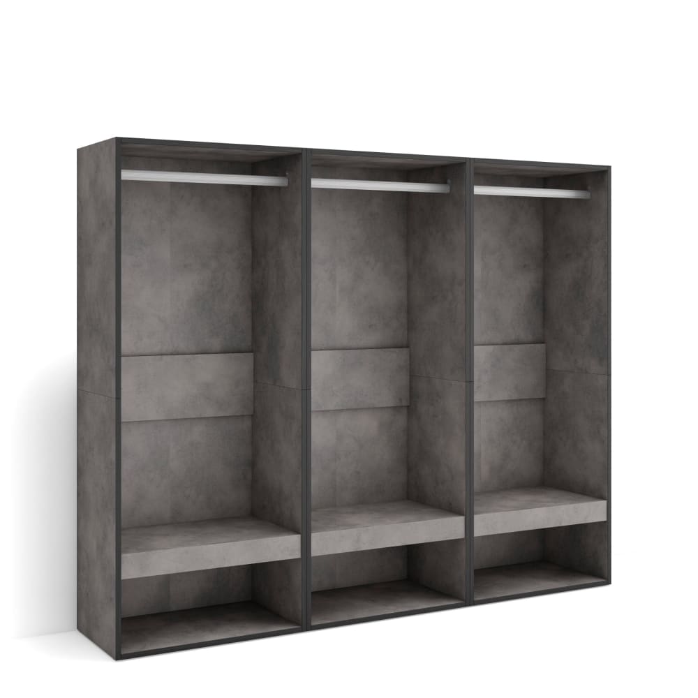 Offener Kleiderschrank Holzeffekt 180x35x145cm Zementgrau -