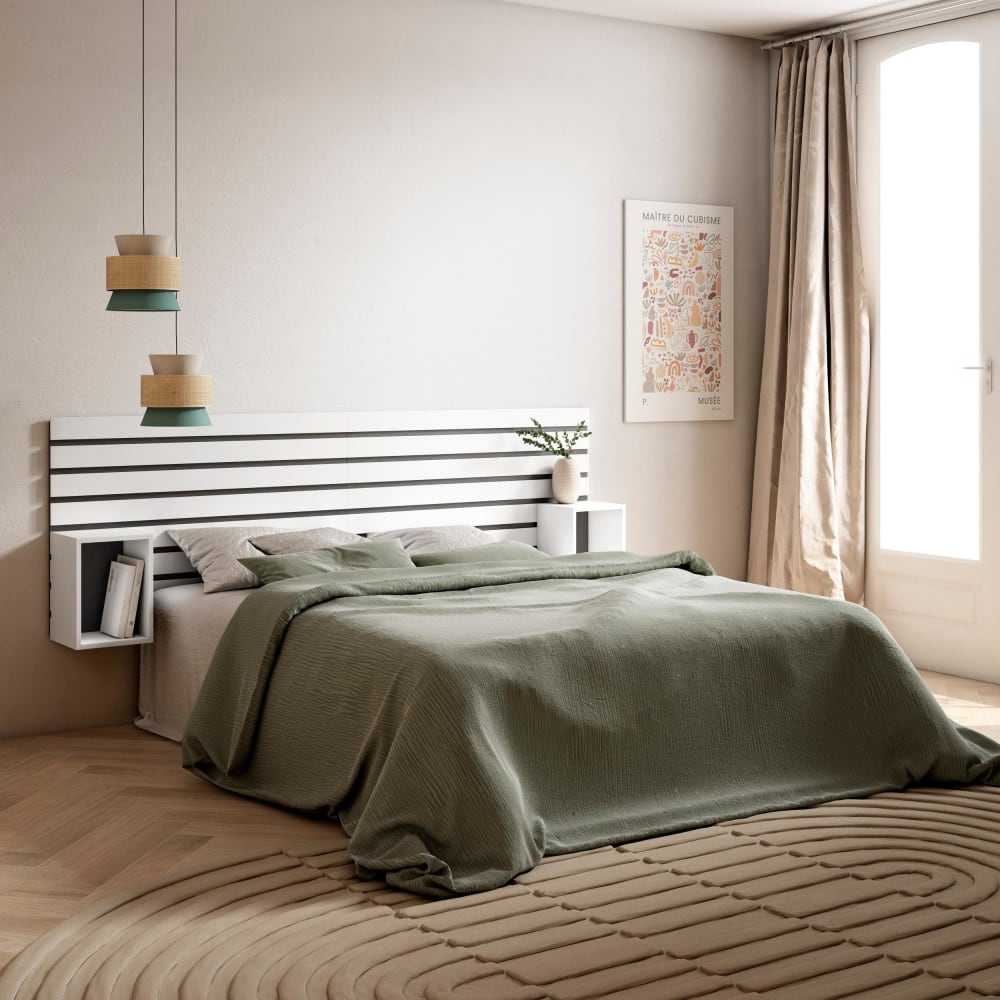 Skraut home Kopfteil Holzeffekt 214x3x70cm Weiß style modern Weiß Spanplatte