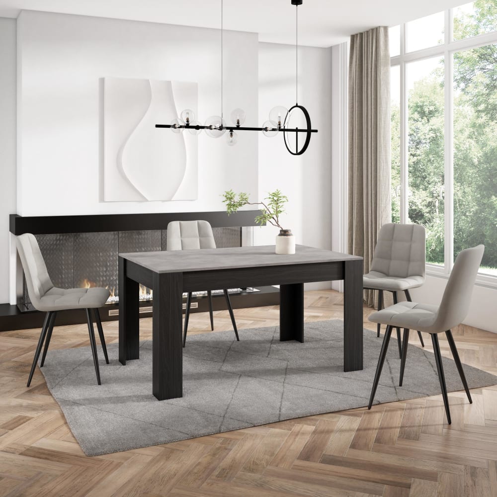 Skraut home Esstisch Holzeffekt 140x90x76cm Zementgrau und Schwarz style modern - Spanplatte